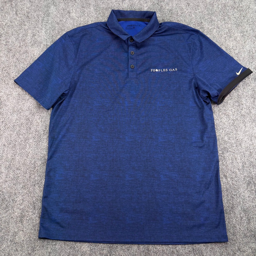 Nike Golf Polo Shirt‎ Mens Medium Blue Heather Dri FIT Performance Peoples Gas